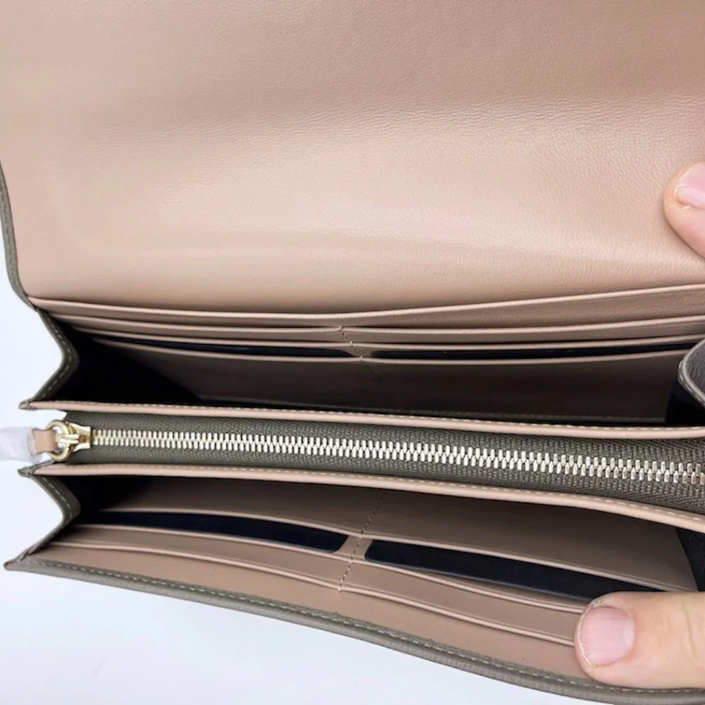 Bally Women's Gray Pebbled Miensa Leather long bifold flap wallet NWT. - Picture 4 of 14